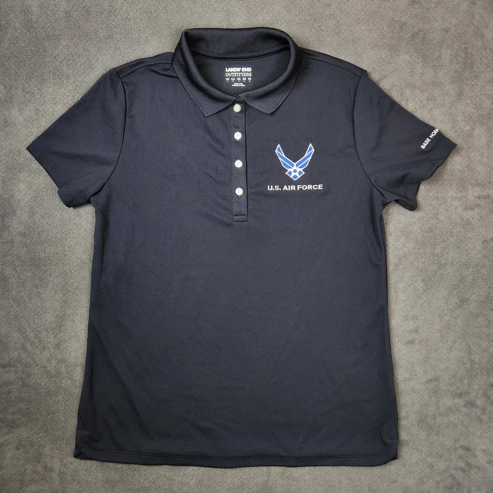 US‎ Air Force Academy Polo Shirt Womens Small Black Base Honor Guard Lands End